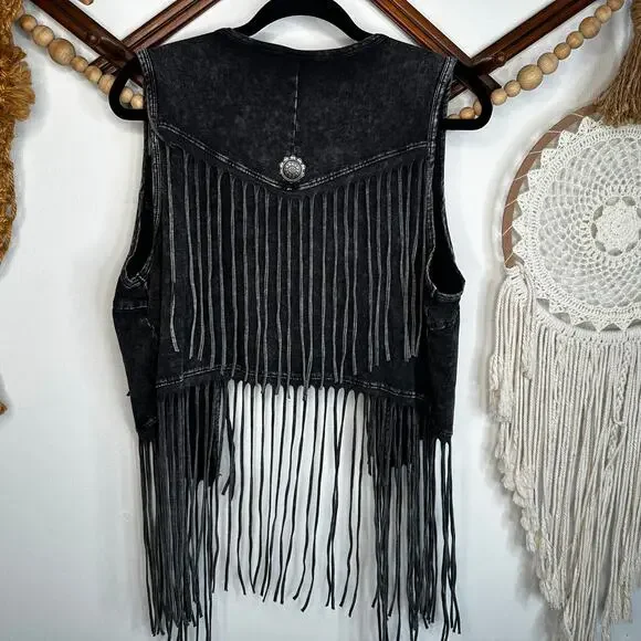 Harley Davidson Black Super Fringe Motorcycle Vest - Picture 4 of 6